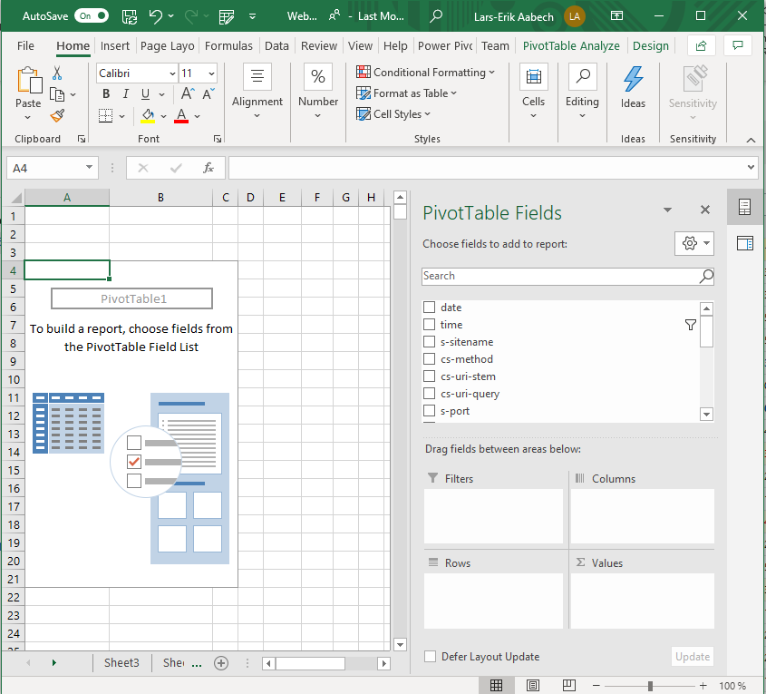 A fresh pivot table in Excel