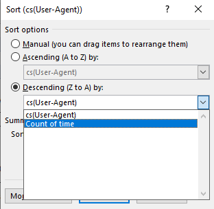 Excel Pivot sort dialog