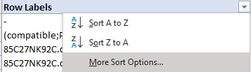 The more sort options menu for Excel pivot sorting