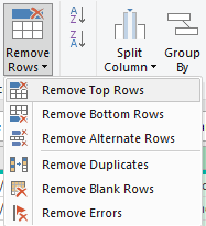 The remove top rows menu item