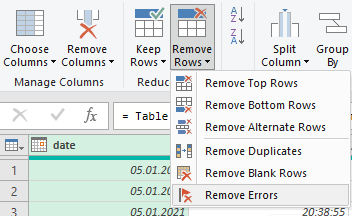 Removing hash row errors